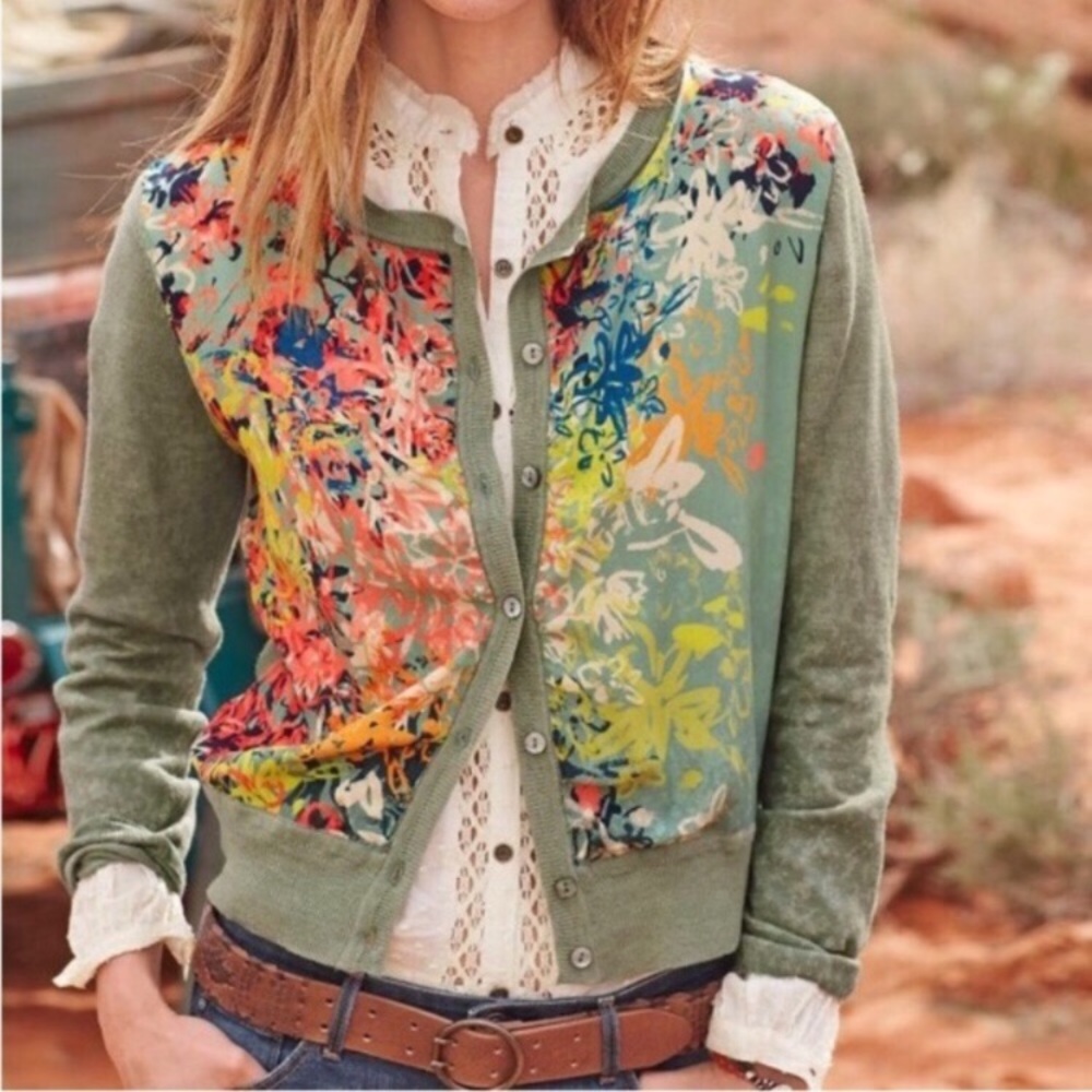 Sundance Multi-Color Floral Green Cardigan Sweater